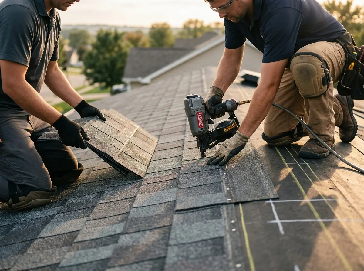 Professional roofer working on a residential roof in Windsor Locks
